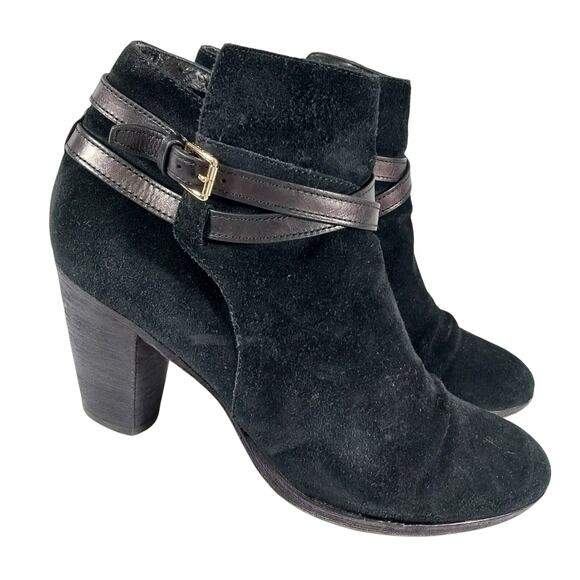 COLE HAAN! BLACK GENUINE SUEDE LEATHER CRISS-CROSS, CHUNKY ANKLE BOOTS! SZ 10B - Picture 1 of 10